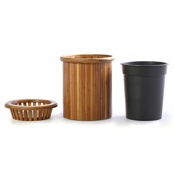 茗匠 功夫茶具配件 茶桶 带滤网 茶水桶  一桶文明 竹制茶桶