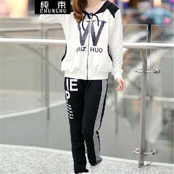 纯束 2014秋休闲修身<em>运动</em>套装连帽<em>开衫外套女</em>