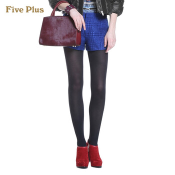 e Plus2014新女冬装千鸟格提花<em>毛呢阔腿短裤</em>休