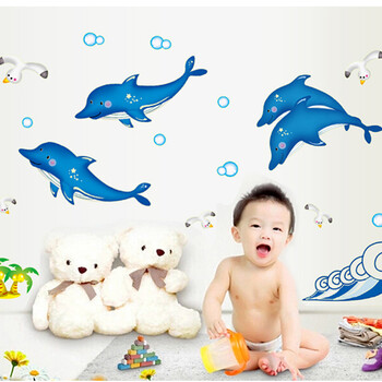 
                                        喜艾林 时尚精品儿童礼品贴纸 幼儿卧室墙贴画 卡通壁纸贴 可移除环保贴纸 蓝色海豚                