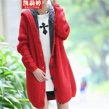 凯莉婷 2014秋冬长款<em>加厚带帽</em>开衫打底<em>毛衣短</em>