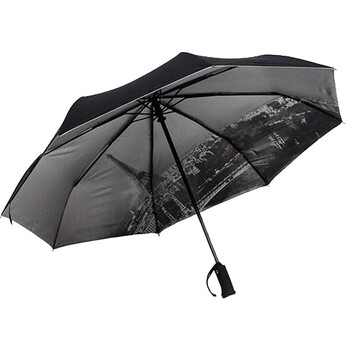 
                                        雨の谜  巴黎铁塔手电筒自动伞 三折伞晴雨伞银胶防紫外线 黑色                