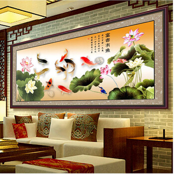 
                                        富贵有余钻石画 客厅九鱼图水晶圆钻满钻 3D十字绣5d贴钻画新款 120*46厘米水晶圆钻 满钻                