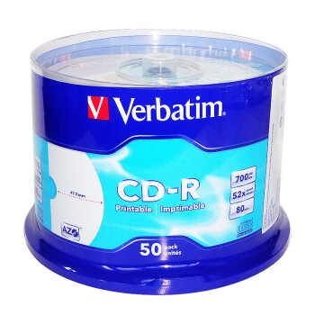 威宝（Verbatim） 威宝52速 700MB CD浅蓝可打印刻录光盘 50片桶装 刻录盘 AZO碟片