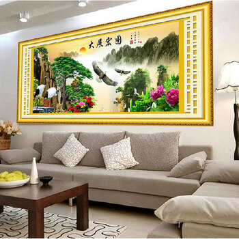 
                                        皇家彼岸十字绣印花新款客厅大画迎客松大展宏图十字绣套件包邮 11CT棉线印花150*65                