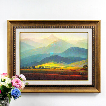 爱尚家 装饰画客厅现代壁画卧室餐厅有框画玄关挂画 大卫巨人山风景油画风 土豪金 80*100厘米/单幅