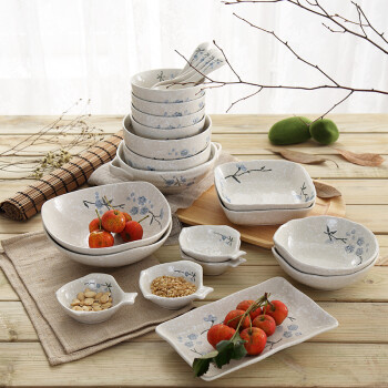 樱之歌陶瓷碗碟盘餐具套装日式釉下彩陶瓷碗22头雪花釉