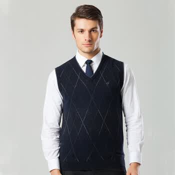 恒源祥 2014秋冬装<em>V领</em>毛坎肩<em>男士毛衣</em>纯羊毛