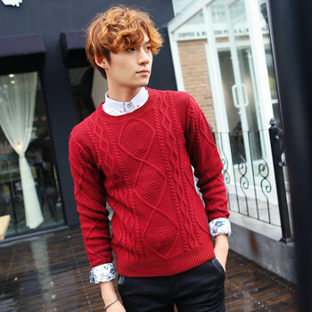 百战天虫 2014秋冬款韩版男装<em>男士</em>圆领长袖红