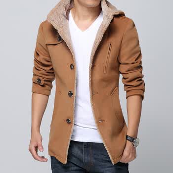 索2014秋冬新款男士大衣 韩版修身<em>毛呢外套</em>时