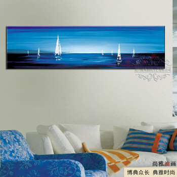 
                                        纯手绘油画客厅装饰画无框画电视背景墙壁画挂画墙画一帆风顺 50年不褪色 50*150厘米                
