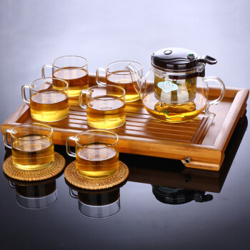 76 台湾品牌茶具套装飘逸杯耐热玻璃茶具杯竹托盘整套茶具套组 490ml