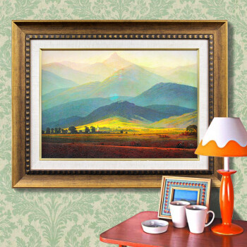 爱尚家 装饰画客厅现代壁画卧室餐厅有框画玄关挂画 大卫巨人山风景油画风 土豪金 80*100厘米/单幅