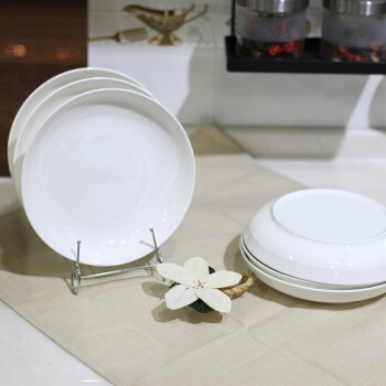 
                                        
                                                            洁雅杰陶瓷餐具 家用盘子陶瓷汤盘(8英寸)白瓷饭盘陶瓷餐具套装 6只装                