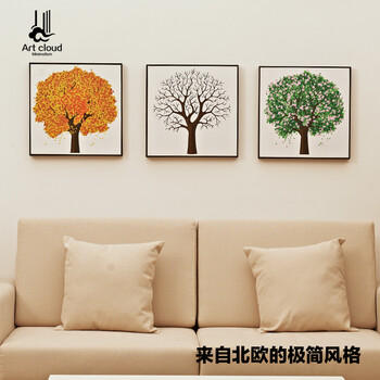 
                                        云图 幸福树 装饰画 现代简约抽象客厅电表箱壁画有框布艺画 一套 ABCD画面 50*50(白色框)                