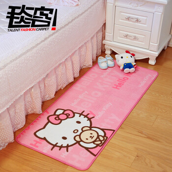 幸福家 日韩时尚床边电脑桌子地毯地垫 卧室客厅可爱地垫脚垫 hellokitty猫 50x120CM
