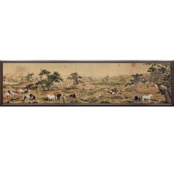 室全室美现代客厅装饰画简约大幅大厅中式中国画实木有框马到成功清代郎世宁名人名画百骏图田园非 B 40*150cm/幅