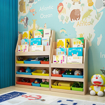 风之意 儿童玩具收纳架宝宝实木绘本架图书架幼儿园简易玩具储物柜