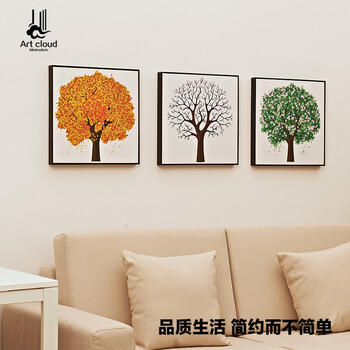 
                                        云图 幸福树 装饰画 现代简约抽象客厅电表箱壁画有框布艺画 一套 ABCD画面 50*50(白色框)                