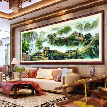 
                                        K-S十字绣万里江山财源滚滚长城版精准印花新款客厅风景山水画客厅办公室大幅 9CT棉线印花225*90                