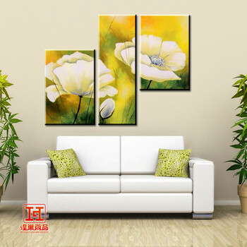 煌巢尚品手绘花卉油画客厅装饰画沙发背景墙壁画卧室挂画三联现代简约无框画家居电箱遮挡有框画 三联一套总长1.10m订制