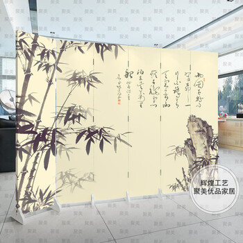防水防透免安装中式双面艺术屏风改善风水墙文化墙玄关隔断会所办公室酒店隔断折屏古典现代屏风6 江山如画 10扇防水防透