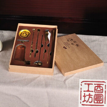 酉圆工坊 香道用具香薰八件套古铜色/熏香/檀香盘香香料香粉盘香用
