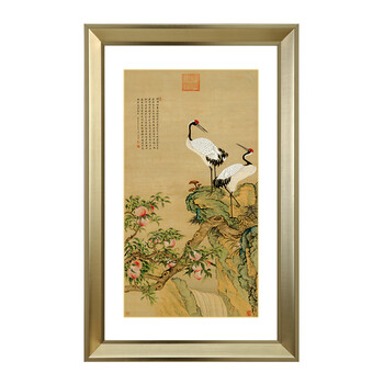 
                                        吉运来卧室沙发客厅装饰画墙画挂画中式有框沈铨松梅双鹤图 香槟银邹一桂蟠桃图 外框尺寸60*100cm                