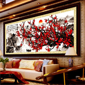 
                                        K-S十字绣客厅新款大幅精准印花客厅大画报春图紫气东来梅花十字绣 9CT棉线印花190*70                