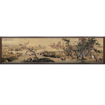 室全室美现代客厅装饰画简约大幅大厅中式中国画实木有框马到成功清代郎世宁名人名画百骏图田园非 B 40*150cm/幅