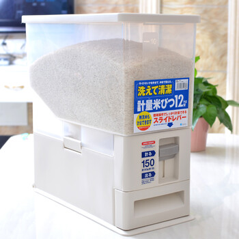 
                                        ASVEL日本计量储米箱米桶塑料米缸6kg/12kg带滑轮厨房防潮面粉桶 12kg                