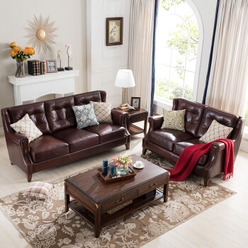 圣蒂斯堡 美式真皮沙发 小户型客厅沙发组合简欧三人位 欧式沙发 深咖
