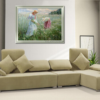 
                                                            艺澜新品美式人物油画 美女采花成品有框手绘油画临摹定制 印象派客厅卧室壁挂画送闺蜜新婚礼物PL37 纯手绘油画 60*90cm                