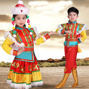 儿童演出服蒙古族服装少数民族女装蒙古舞蹈演出服舞台 男款套装 140