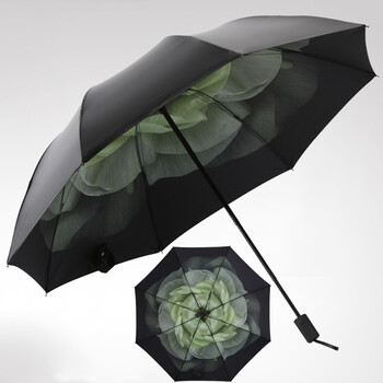 
                                        太阳伞女黑胶晴雨两用伞遮阳伞防晒防紫外线折叠三折又雨伞小黑伞 栀子花白                