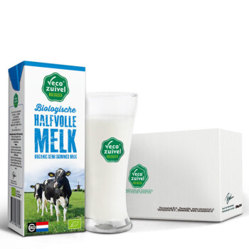 欧盟有机认证 荷兰进口 乐荷（vecozuivel）部分脱脂有机纯牛奶 200ml*24盒家庭装