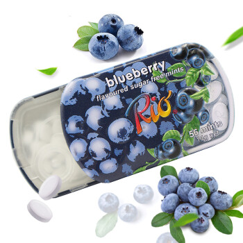 rio瑞欧无糖薄荷糖蓝莓味14g盒装清新口气零食糖果爽口口香糖