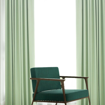 成品成品加厚纯色简约现代客厅卧室飘窗落地窗遮阳窗帘布料 豆绿色