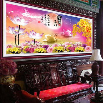 
                                        花开富贵吉祥图牡丹花钻石画 满钻全贴客厅水晶圆钻贴钻魔方钻 180*85  厘米水晶圆钻 满钻                