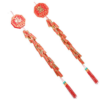 仿真鞭炮装饰挂件 春节喜庆用品 新年福字挂饰 电子鞭炮串 植绒金边黑字对联过年春节送礼 约1.5米电子鞭炮挂件1条(会响)