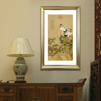 
                                        吉运来卧室沙发客厅装饰画墙画挂画中式有框沈铨松梅双鹤图 香槟银邹一桂蟠桃图 外框尺寸60*100cm                