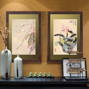 
                                        墙蛙 四君子兰花 中式客厅挂画餐厅装饰画企业办公室挂画墙画字画国画 AB两幅一套 47cmX67cm                