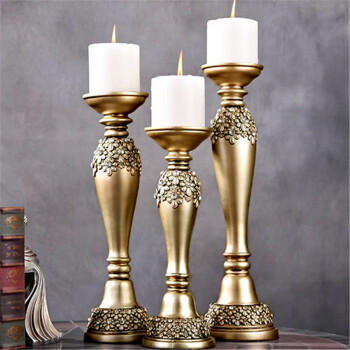 
                                        雅尊（Yazun） 欧式家居摆件创意复古蜡烛台客厅桌面摆设软装工艺品 金色贴钻                