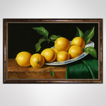 帝旗 纯手工绘超写实柠檬水果静物油画 欧式现代玄关饭厅餐厅装饰画