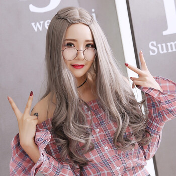 儿中分刘海扎辫子假发套时尚女 大波浪长卷发蓬松中分假发 逼真减龄