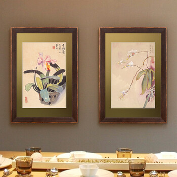
                                        墙蛙 四君子兰花 中式客厅挂画餐厅装饰画企业办公室挂画墙画字画国画 AB两幅一套 47cmX67cm                