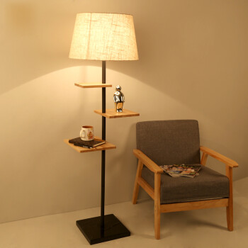 嘉阁 实木落地灯卧室客厅书房床头灯现代简约创意三木片落地台灯 原木