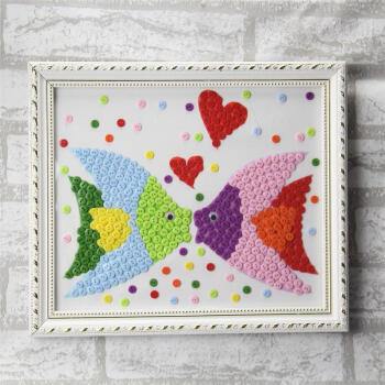 儿童益智教材diy创意材料包纽扣扣子画手工制作装饰画子粘贴画 双鱼