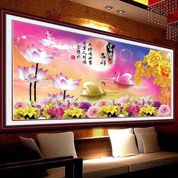 
                                        花开富贵吉祥图牡丹花钻石画 满钻全贴客厅水晶圆钻贴钻魔方钻 180*85  厘米水晶圆钻 满钻                