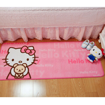 幸福家 日韩时尚床边电脑桌子地毯地垫 卧室客厅可爱地垫脚垫 hellokitty猫 50x120CM